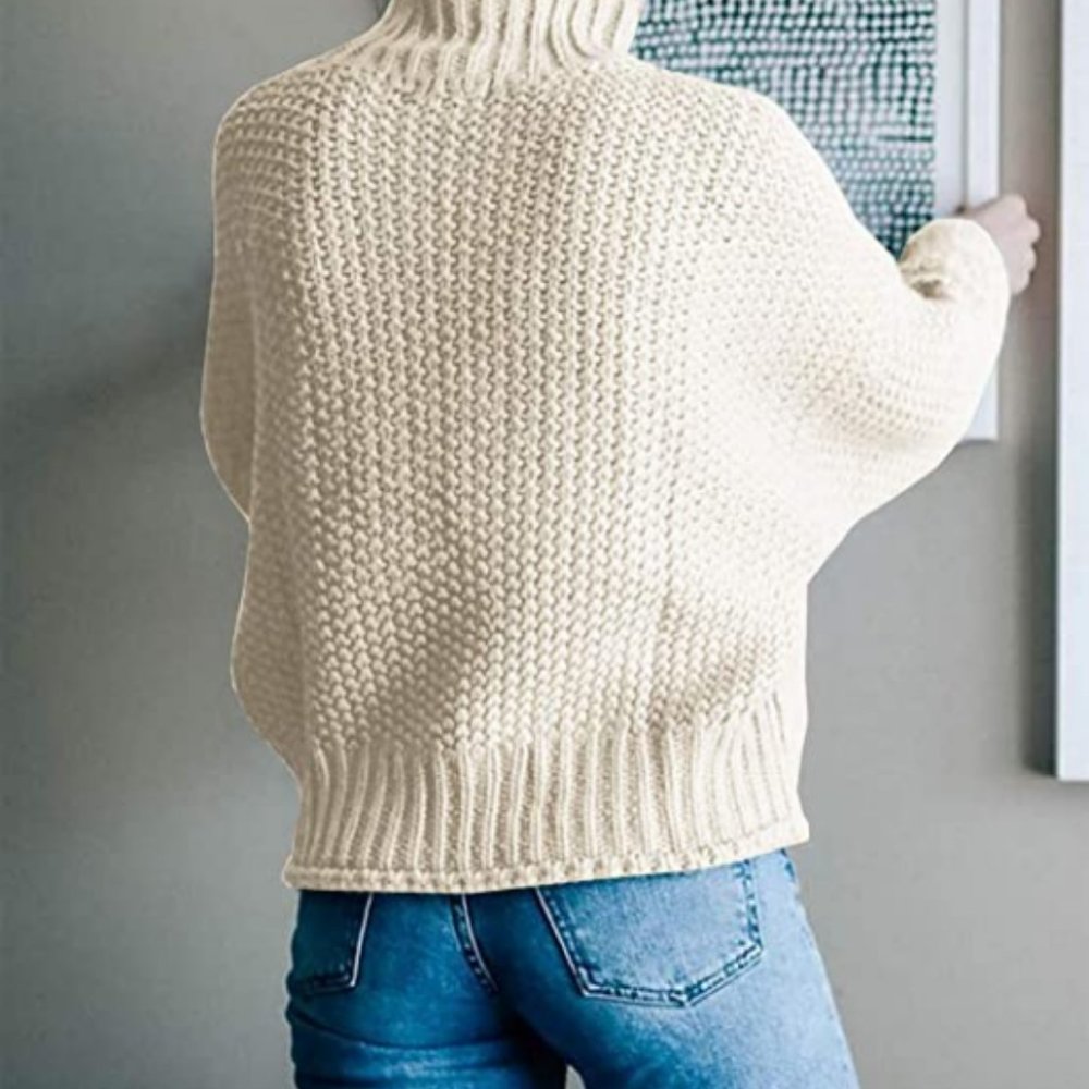 Beige Chunky Knitted Pullover Sweater Large - Picture 4 of 4